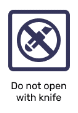 international packaging symbols - do not open with a knife
